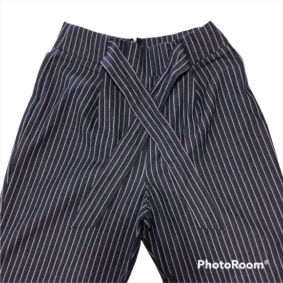 june & hudson Ankle Length Pants Pinstriped Blue Blush Tie Waist Back Zipper - Picture 4 of 10